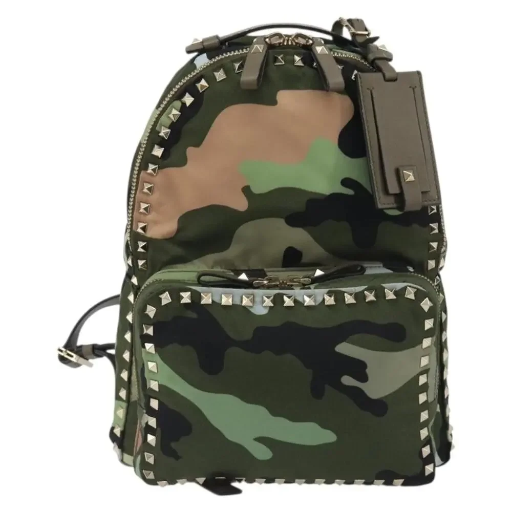 Valentino Nylon Khaki Gold Camouflage Backpack Green